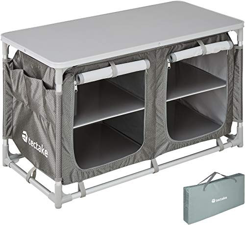 TecTake® Cocina de Camping Plegable, Ligera, con Bolsa de Transporte, Accesorios de Cocina, Mesa Plegable Camping, Armario Cocina Camping, Mueble Cocina Camping, Mesa de Camping - Gris