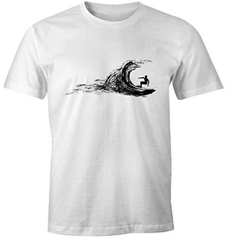 Neverless Herren T-Shirt Surfer Surfing surfen Surfboard Wave Welle Wellenreiten Urlaub Meer Ozean Surfer Boy Silhouette Slim Fit weiß L