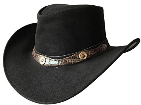 BRANDSLOCK Cowboy Hat Women Men Real Leather Western Style Wide Brim Cowgirl Hat Shapeable Lightweight Handcrafted Durable Bush Hat Black