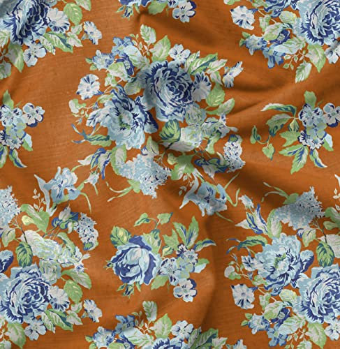 Soimoi Orange Poly Georgette Stoff Blutter & Begonie Blumen- Stoff Meterware 52 Zoll breit
