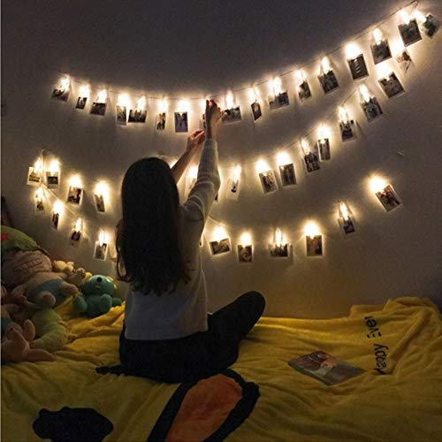 LED Stimmungslicht Fotoclip Lichterkette, 20 Fotoclips, 3 Meter / 9,8 Fuß, kaltweiß, batteriebetrieben, perfekt zum Aufhängen von Bildern, Notizen, Kunstwerken, Memos usw.