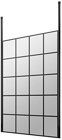 Hudson Reed BFCP11 Modern Bathroom Black Framed Free Standing Wetroom Screen with 2 Ceiling Posts, 1100mm,