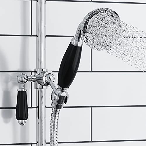 ENKI E15 Traditional Victorian Solid Chrome Black Brass Porcelain Handshower