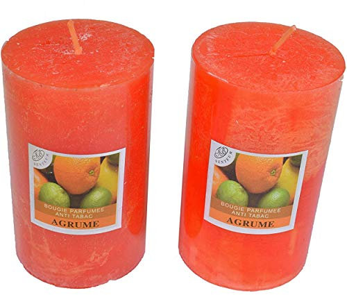 Set mit 2 großen Votivkerzen, dekorativ, parfümiert, Anti-Tabak, Candles für die Dekoration des Innenraums Ihres Hauses und für eine Atmosphäre. Orange, Parfun Zitrusfrüchte, 6 x 10 cm,