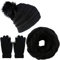 CheChury Damen Kombi Set Schal Mütze Set Loop Schal Gestrickt Beanie Strickmütze Fleece Bommelmütze Pompon Touchscreen-Handschuhe Strick mit Kreis Geschenkset für Frauen,Schwarz
