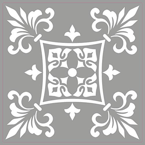 Grey Tile Stickers Victorian Morrocan Modern self Adhesive Wall Art Decor transfers-Bathroom backsplash Kitchen splashbacks Floral Decals Peel and Stick (Grey Modern 1, 4 inch) Pack of 10