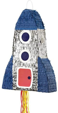 Piñata 69,5x45,5x14cm Rakete - Party Dekoration zum Befüllen - Partyspiele für Kindergeburtstag Geburtstag Jungen Weltraumparty Space Party - Geburtstagsdeko Partydeko & Partyzubehör - Silber Blau