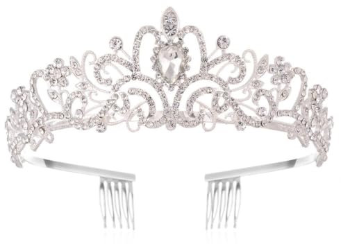 Voarge Tiara Kristallkrone für Bridal, Prinzessin Diadem Hochzeit Tiara Crown, Vintage Prinzessin Krone, für Hochzeit Geburtstag Prom Brautdusche Weihnachten Halloween Kostüm (Silber)