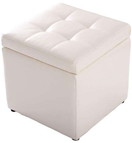 GIANTEX Sitzhocker mit Stauraum, Sitzwürfel Sitzbox gepolstert mit Deckel, Fußhocker bis 150kg belastbar, Sitztruhe Sitzcube aus PU, Aufbewahrungsbox 40 x 40 x 40 cm (Cremeweiß)