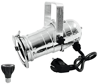 EUROLITE Set PAR-20 Spot sil + PAR-20 230V COB 6W E-27 LED 1800-3000K dim2warm | PAR-20-Gehäuse mit E-27 Sockel inklusive PAR-20 LED-Lampe mit modernder Dim-to-Warm-Funktion