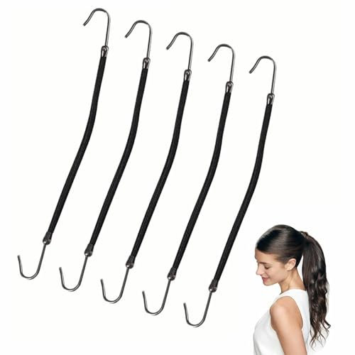 Haargummi Haken, Offene Pferdeschwanz Haken, Haarbänder mit Haken, Pferdeschwanz Haken Haar Clips für Damen und Mädchen, Schwarz, 5 Stück