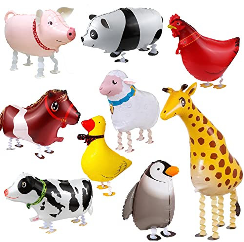 Walking Tier Ballons 9 Stück Haustier Folienballon Haustier Ballons Walking Ballon Air Walkers für Kinder Jungen Geburtstagsfeier Babyparty Dekorationen
