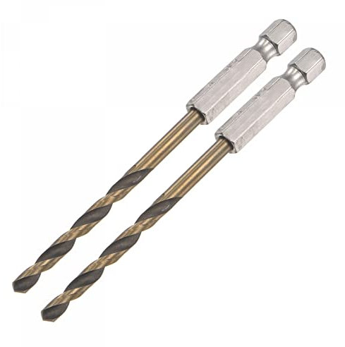 sourcing map 2 Pcs High Speed Steel Hex Shank Twist Drill Bit, 4mm Drilling Dia with 1/4 Inch Hex Shank 95mm Length
