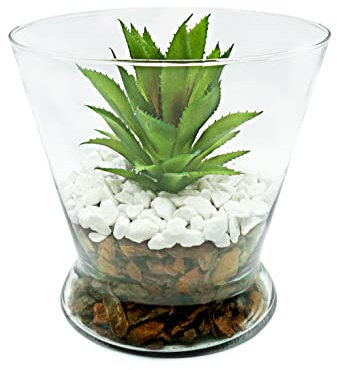 Terrario Plantas - Centros Decorativos de Mesa - Terrario Cristal - Plantas Artificiales Decorativas Pequeñas - Decorar Mesas de Comedor - Planta Mesa Artificial - Incluye Piedra, Madera y Plantas