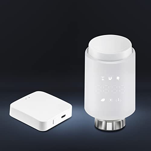 ELEGANT Smart Radiator Thermostat with Gateway, Wifi Add-On Programmable TRV for Multi-Room Temperature Control, Works with Google Assistant and Alexa, Easy Installation and Save Heating Costs