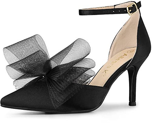 Allegra K Women's Bow Tie Ankle Strap Stiletto High Heels Pumps Black 5 UK/Label Size 7 US