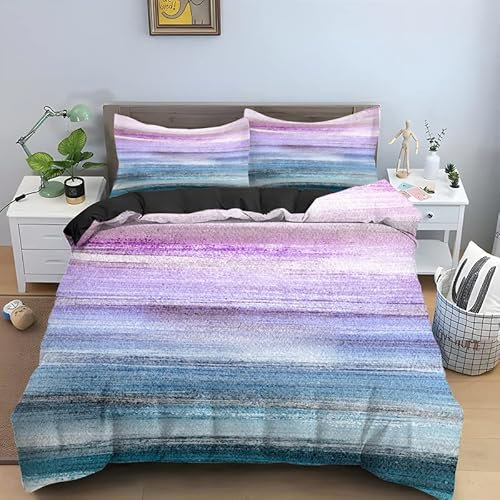LLSZAHD Copripiumone Matrimoniale 200x250 Strisce Viola Copripiumino Con Cerniera Matrimoniali Sacco Copri Piumino In Microfibra Morbido E Traspirante ,Copripiumino 200x250cm
