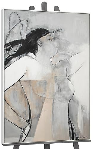 YS-Art XXL Abstrakt Acryl Gemälde auf Leinwand mit Rahmen Mechelen handgemalte Wandbilder Wohnzimmer Akt Renaissance Wohndekor Bilder echte Kunst 120x80 cm