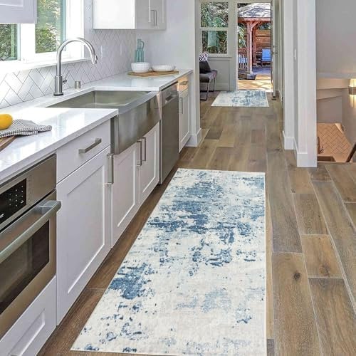 TALETA Küchenläufer, Flur Läufer rutschfest waschbar, Modern Teppichläufer für Küche, Terrassen, Eingang, Hallway, blau, 80 x 150 cm