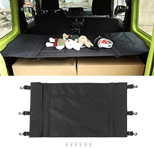 VITREGEN Auto hinteren Kofferraum Vorhang Abdeckung Lagerung Tasche Netz Gepäckträger Vorhang für Suzuki Jimny 2019 2020 2021 2022 Zubehör Segeltuch Schwarz Autoinnenraum Zubehör