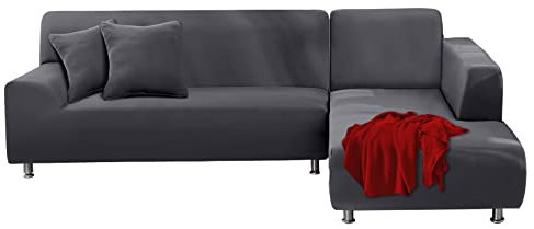 FIGOOO Sofabezug Ecksofa L Form Links Rechts Stretch Sofa Überwürfe 2er mit 2 Stück Kissenbezug Abnehmbarer Universal Elastische Couchbezug Sofahusse L Shaped (3 Sitzer+4 Sitzer,Grau)
