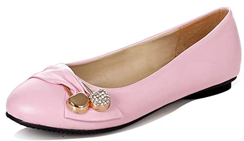 Ballerine Piatte da Donna, Pompe Piane Punta Rotonda Senza Chiusura Quotidiana Scarpe Bowknot Classico Jqyvjl Rosa Numero 44 EU