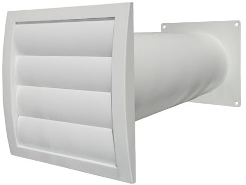 VentilationNord Mauerkasten 125 mit Rückstauklappe für Dunstabzug | Kunststoff Wetterschutz-Lüftungsgitter mit Insektenschutz & selbstschließenden Lamellen | Mauerdurchführung mit Teleskoprohr Ø 125