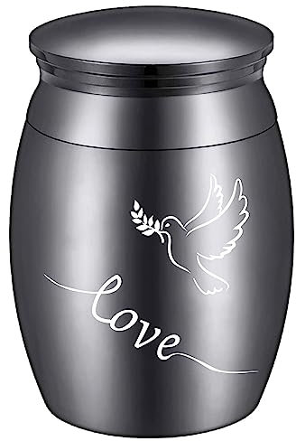 CREATCABIN Mini-Urne Kleines Andenken Vogelurnen Aschehalter Miniaturbestattung Beerdigung Pfotenbehälter Glas Mit Gravur Edelstahl Für Menschliche Asche Haustier Hund Katze 40x30mm Liebe (Schwarz)
