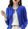 Women's Cashmere Cardigan Round Neck Sweater Spring Autumn Winter Long Sleeve Knitted Solid Color Soft Cardigan Sweater Blue M
