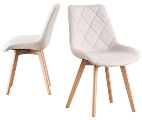 B&D home® Esszimmerstühle Tania 2er Set – Polsterstuhl mit ergonomischer Sitzschale, Webstoff Creme, Massivholzbeine Natur, skandinavisches Design für Esszimmer, Küche, Büro, Wohnzimmer