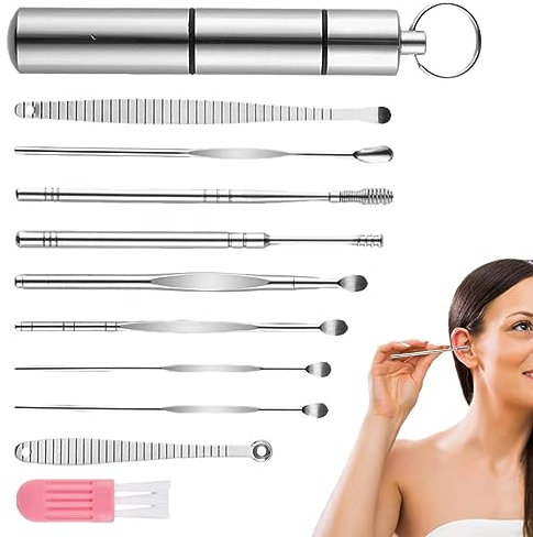cera con palillos para orejas,Kit herramientas extracción cuchara oído 11 piezas para hombres - Juego herramientas cerumen con estuche para