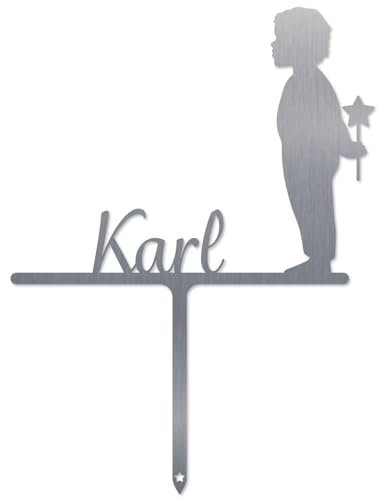 MOCAVI Grabstecker wetterfest & liebevoll personalisiert Junge mit Stern Edelstahl V4A Grabschmuck Andenken letzter Gruß Grabschild Grabschmuck für Allerheiligen und Totensonntag Motiv Karl