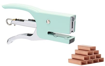 NatSumeBasics #10 Mini-Heftzange mit Heftklammern, niedlich, Nr. 10, manuelles Heftgerät mit 1000 rotgoldenen Heftklammern für Büro, Schule, Wohnaccessoires, Zubehör (grün)