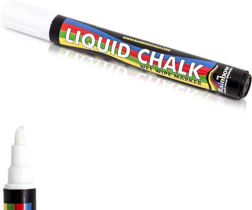 Liquid Chalk Marker Pen White for Blackboards and non porours surfaces. Wet Wipe with a damp cloth to remove - Nib size 5mm Bullet tip