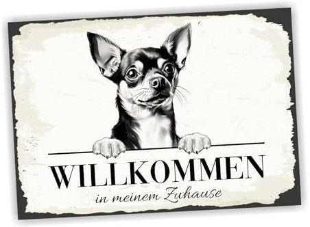 siviwonder Hundeschild Willkommen Zuhause Chihuahua No.2 Dog Schild Spruch Türschild Warnschild Chis Chi Geschenkidee schöner Spruch Hundemotiv Aluminium Wetterfestes Hundeschild