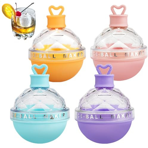 Euleryoo Glühbirnen-Eiskugelformen, 4-teilige Eishockey-Maschine, Eiskugelform Silikon, Runde Eiswürfelform Kugel Wiederverwendbar, Eiskugelform Eiswürfelschale für Whiskey, Cocktails, Getränke, Runde