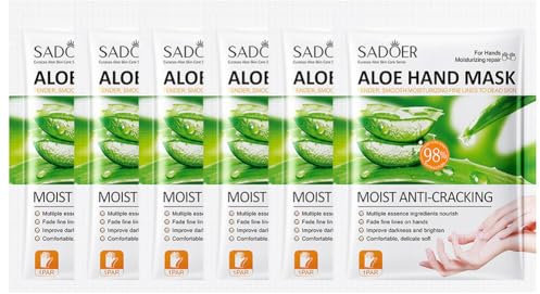 LICHENGTAI Handmaske, 6 Paar Aloe Vera Feuchtigkeitsspendende Handschuhe Handmaske Reparaturhaut Moisturizing Nourishing Hand Mask Anti-Dry Handpflege für Trockene, Alternde, Rissige Hände