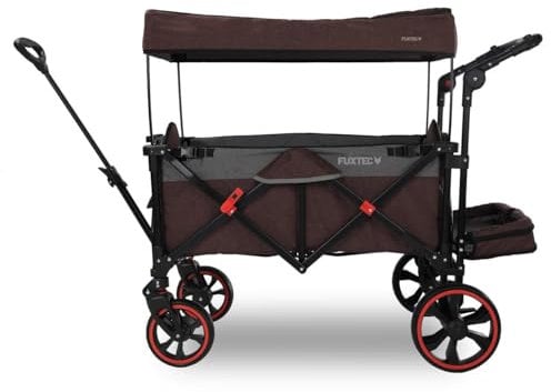 FUXTEC Kompakt-Bollerwagen faltbar FX-CTC850 Premium Braun/Grau mit Dach - extra klein faltbar auf 29 x 29 x 87 cm | Transportwagen klappbar | Schiebegriff, Innenraumverlängerung | Handwagen