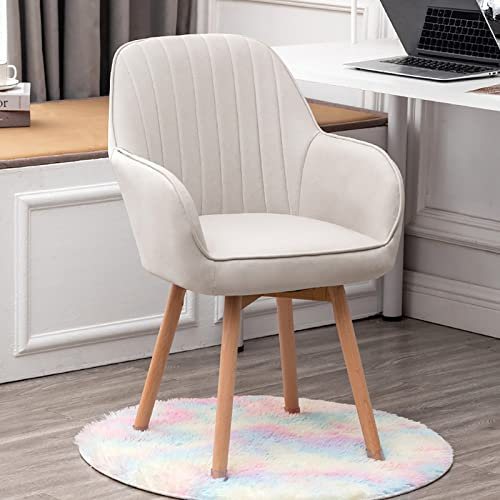 Drehstuhl aus Holz – niedlicher moderner Bürostuhl ohne Rollen, Samtsessel aus der Mitte des Jahrhunderts für Schminktisch, bequemer Polsterstuhl (41 x 41 x 87 cm)
