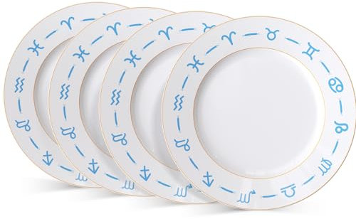 FASTELLONG Set di 4 piatti da dessert in porcellana da 20,3 cm, piatti da insalata cinese per ristoranti, cucina, esterni, adatti al microonde, blu