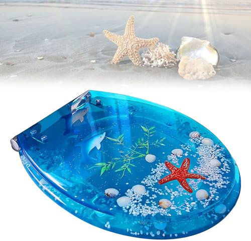 Asiento de Inodoro Azul, Tapa de WC de Cierre Suave Bisagras Ajustables Material de Resina Tapa de tapadera wc Tapa Extraíble de Liberación Rápida para Fácil Limpieza y Montaje