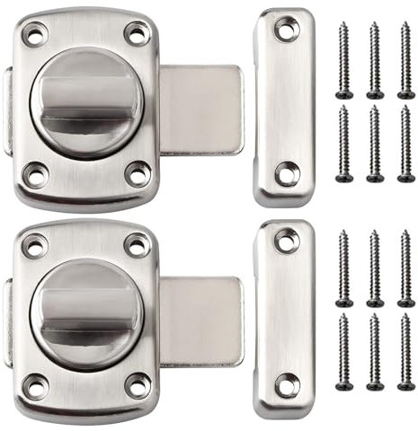 2 Pcs Rotate Bolt Latch Locks, Toilet Door Locks - Anti Theft, Applicable to Various Doors (Silver)