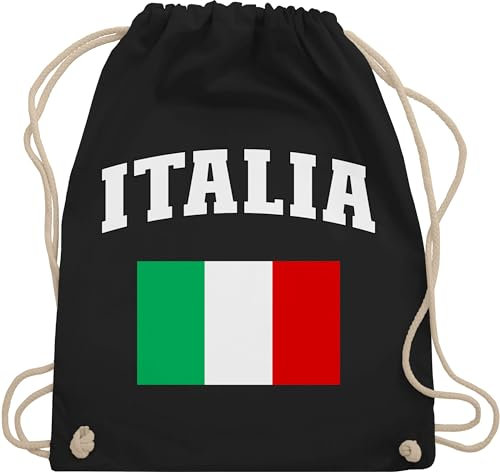 Turnbeutel Rucksack - Fußball EM WM - Taschen - Italia Schriftzug mit Flagge | Italien | Italy - Unisize - Schwarz - fußball-em fanartikel europameisterschaft italian tasche 2024 fussball italien.