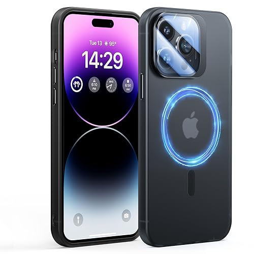 ONOFSO Cover Magnetica per iPhone 14 Pro da 6,1 Pollici Compatibile con MagSafe, Custodia Opaca Ultra Sottile Antiurto con Supporto per Obiettivo,Nero Notte
