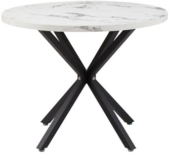 JZGORC Moderner Runder Esstisch Mit Industrieblech und Schwarzen Metallbeinen - Nordischer Tisch für Wohnzimmer oder Küche, 4-6 Personen, 100 cm - Marmorstruktur
