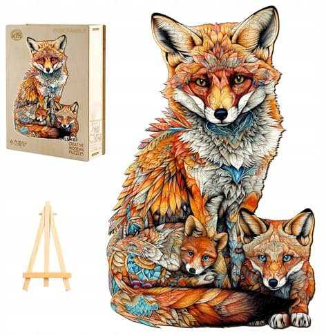 PASJO - Holzpuzzle Erwachsene mit Fuchsmotiv 300 Teile 46,6x30 cm - Geschenkidee für Kinder - Holz Puzzle Fuchs - Einzigartige Tierförmige Holz-Puzzle - Creative Jigsaw aus Holz für Erwachsene