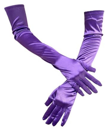 BrightGlow Satin Handschuhe Lang Damen 55cm - Elegant Abendhandschuhe 1920er Classic - Elastic Satinhandschuhe für Opera Party Halloween Karneval Kostüm - Opernhandschuhe Braut Lila
