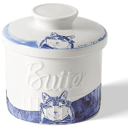 Toptier Butter Crock for Counter With Water Line, On Demand Spreadable Butter, Ceramic Butter Keeper to Leave On Counter, French Butter Dish with Lid (Hottie Cat)