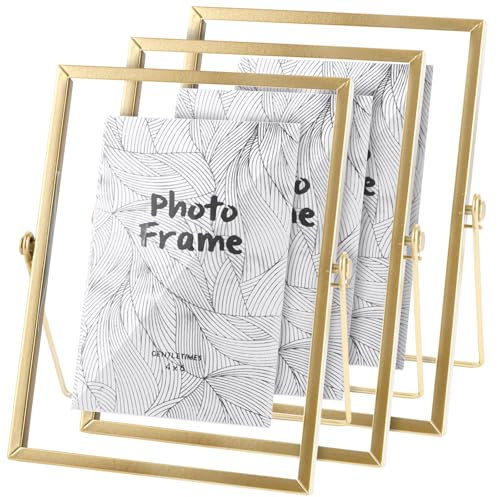 DAJAVE 3 Stück Glasbilderrahmen 15x20cm Bilderrahmen Gold Glasrahmen A5, Glasbilderrahmen Stehend Bilderrahmen Glas Metall, Glasrahmen für Gepresste, bilderrahmen Doppelglas 6 Zoll