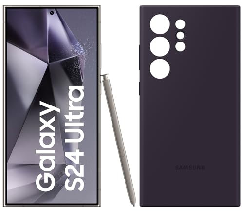 Samsung Galaxy S24 Ultra AI Smartphone, 12GB RAM/512GB Speicher, Titanium Violet, 3 Jahre Herstellergarantie + Silicone Case Dark Violet